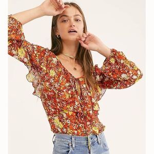 Free People Say It To Me floral Bodysuit top blouse Size S boho‎ festival